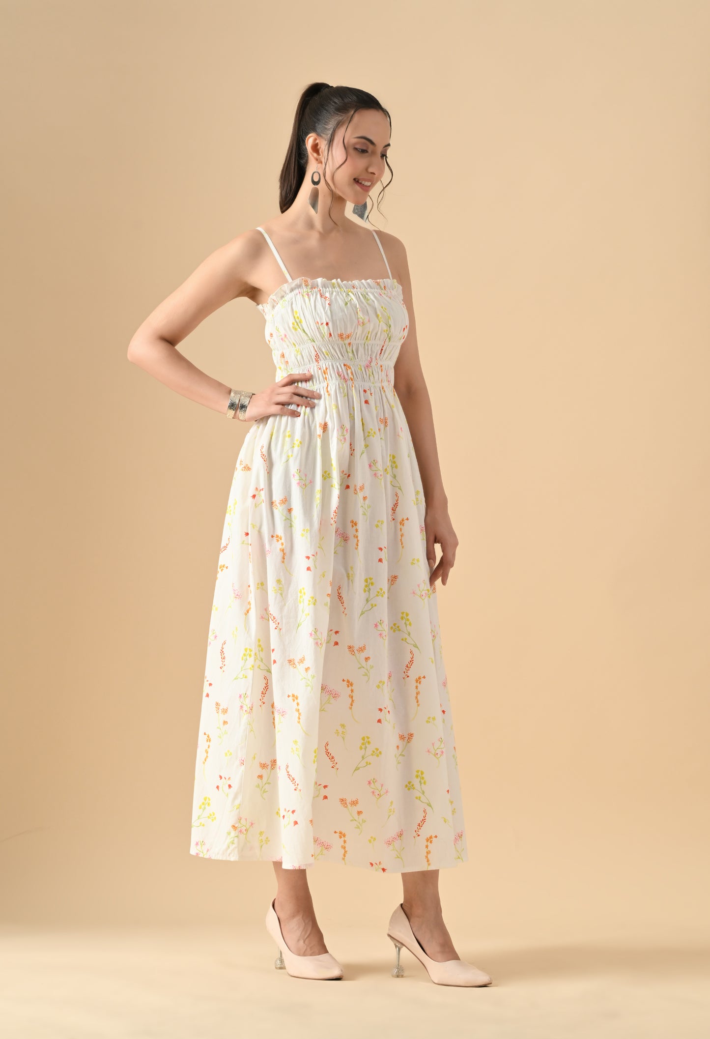 Women's Floral Print Sleeveless Cotton Midi Dress