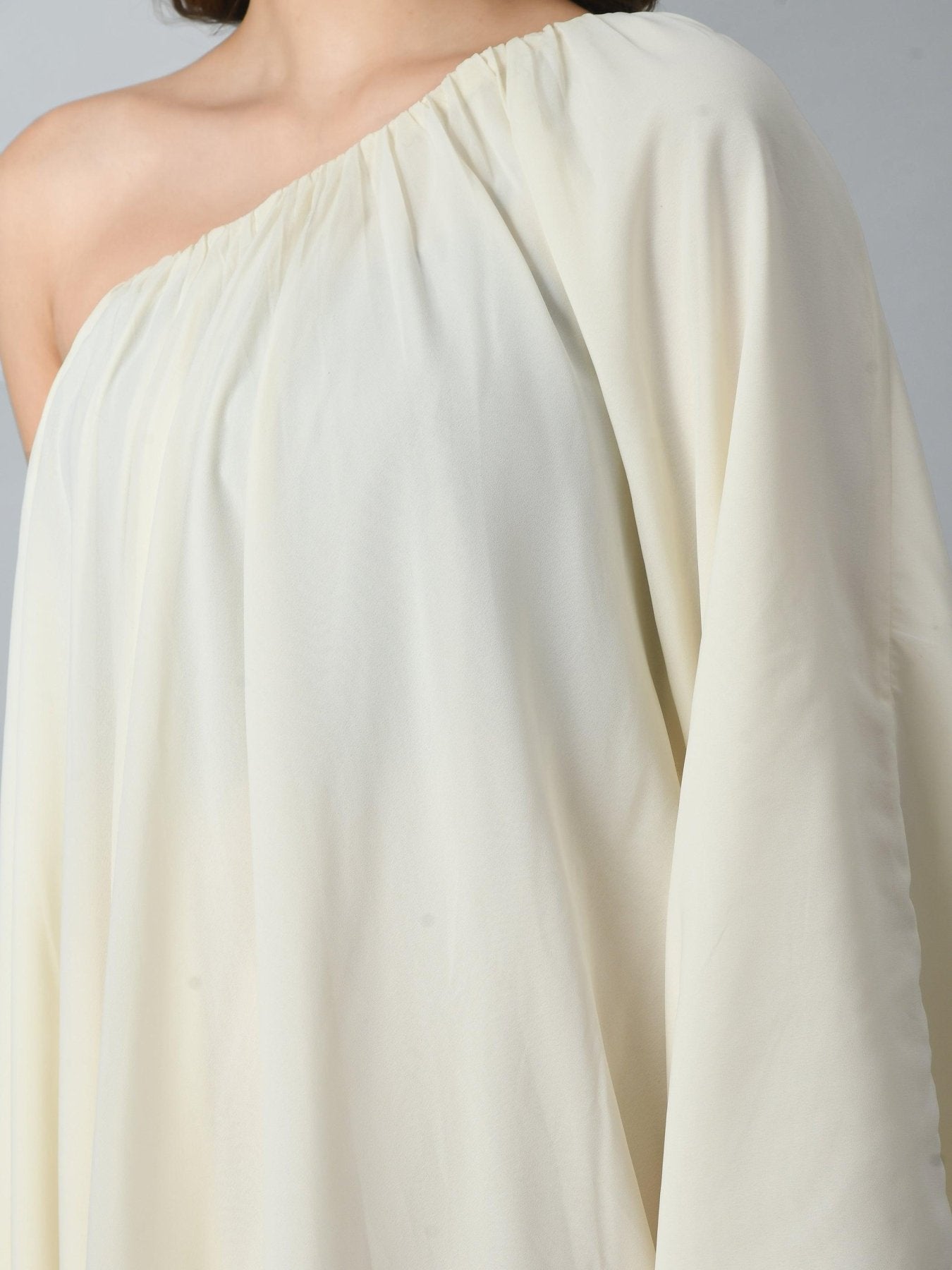 One Piece Georgette Flowy Midi Dress for Women - Cream - SMERA MART