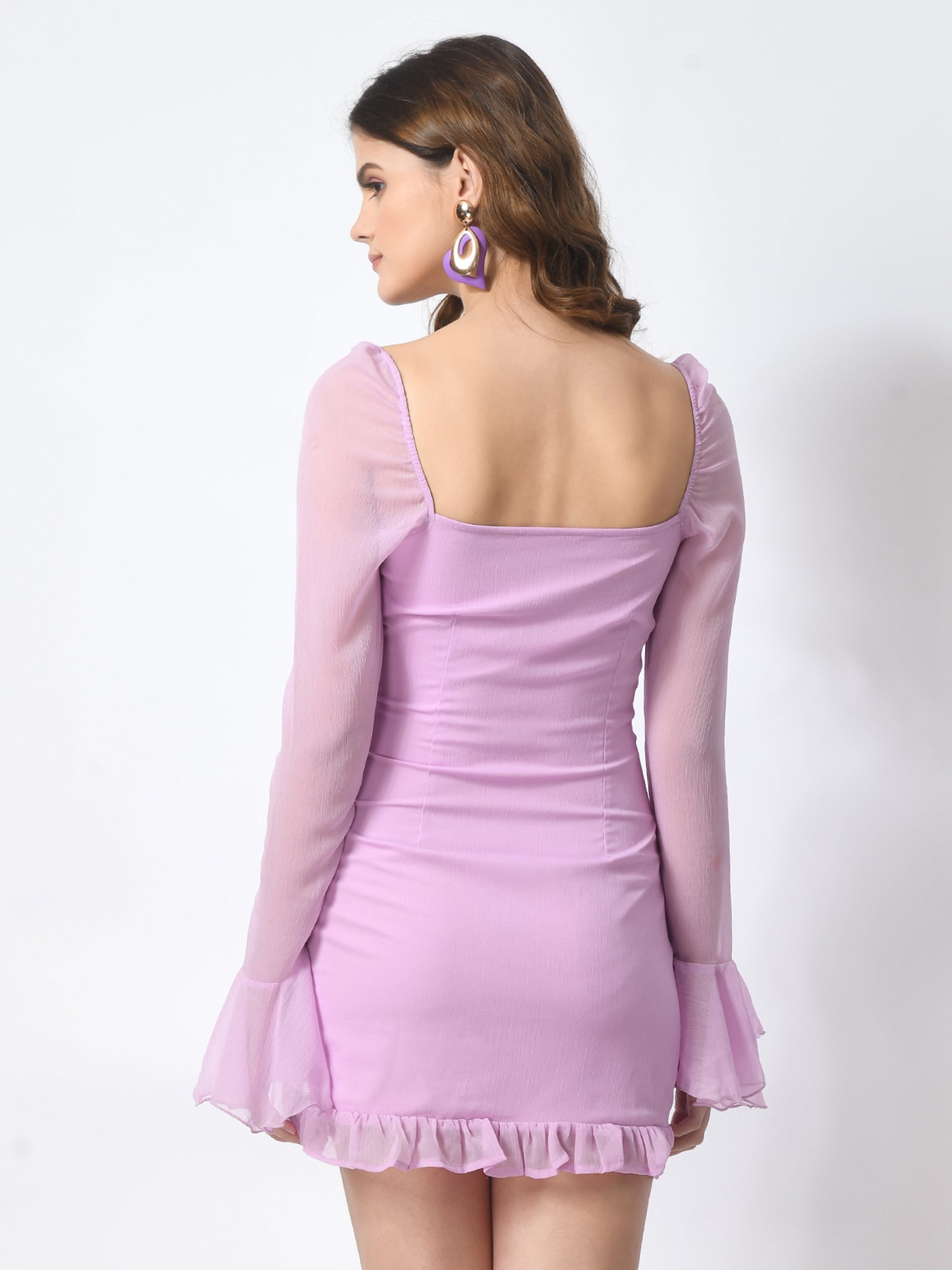 Drawstring Square Neck Long Sleeve Mini Bodycon Dress