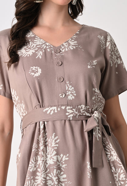 SMERA MART Women's V-Neck Tiered Rayon Midi Dress