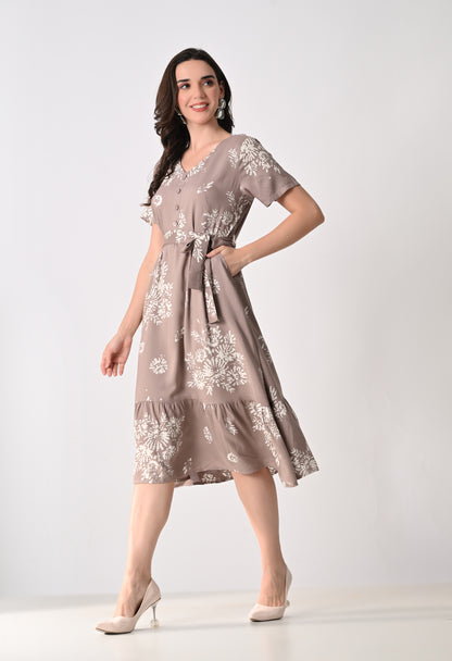 SMERA MART Women's V-Neck Tiered Rayon Midi Dress