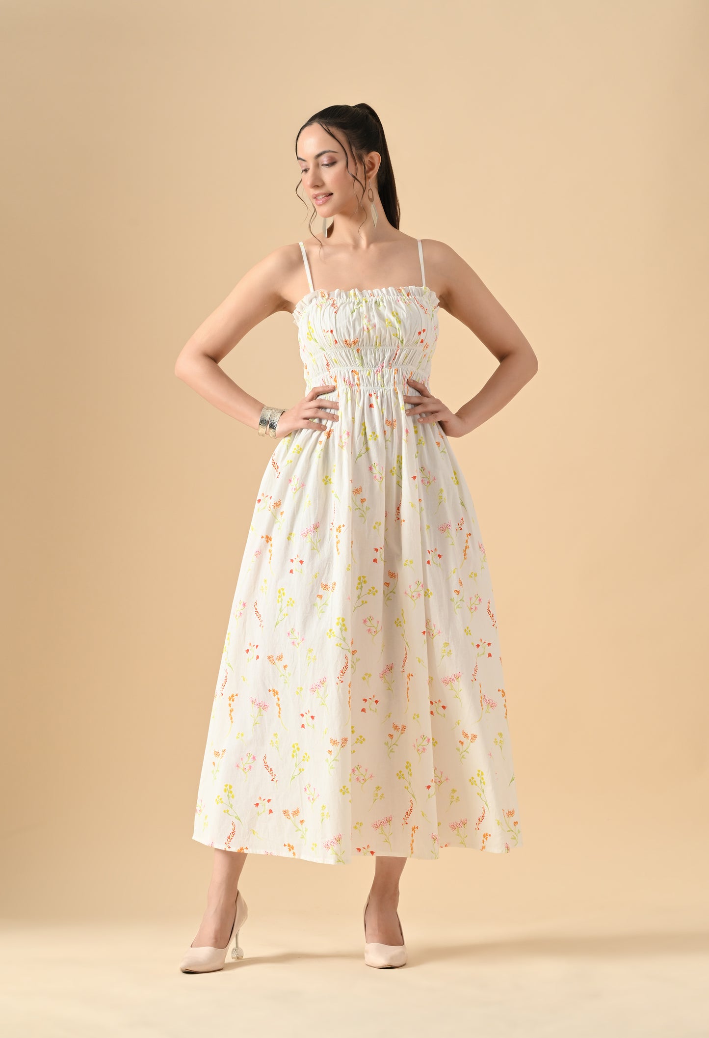 Women's Floral Print Sleeveless Cotton Midi Dress