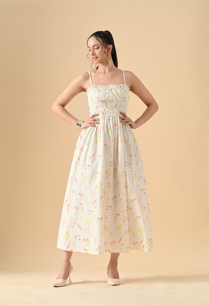 Women's Floral Print Sleeveless Cotton Midi Dress