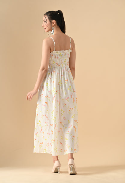 Women's Floral Print Sleeveless Cotton Midi Dress