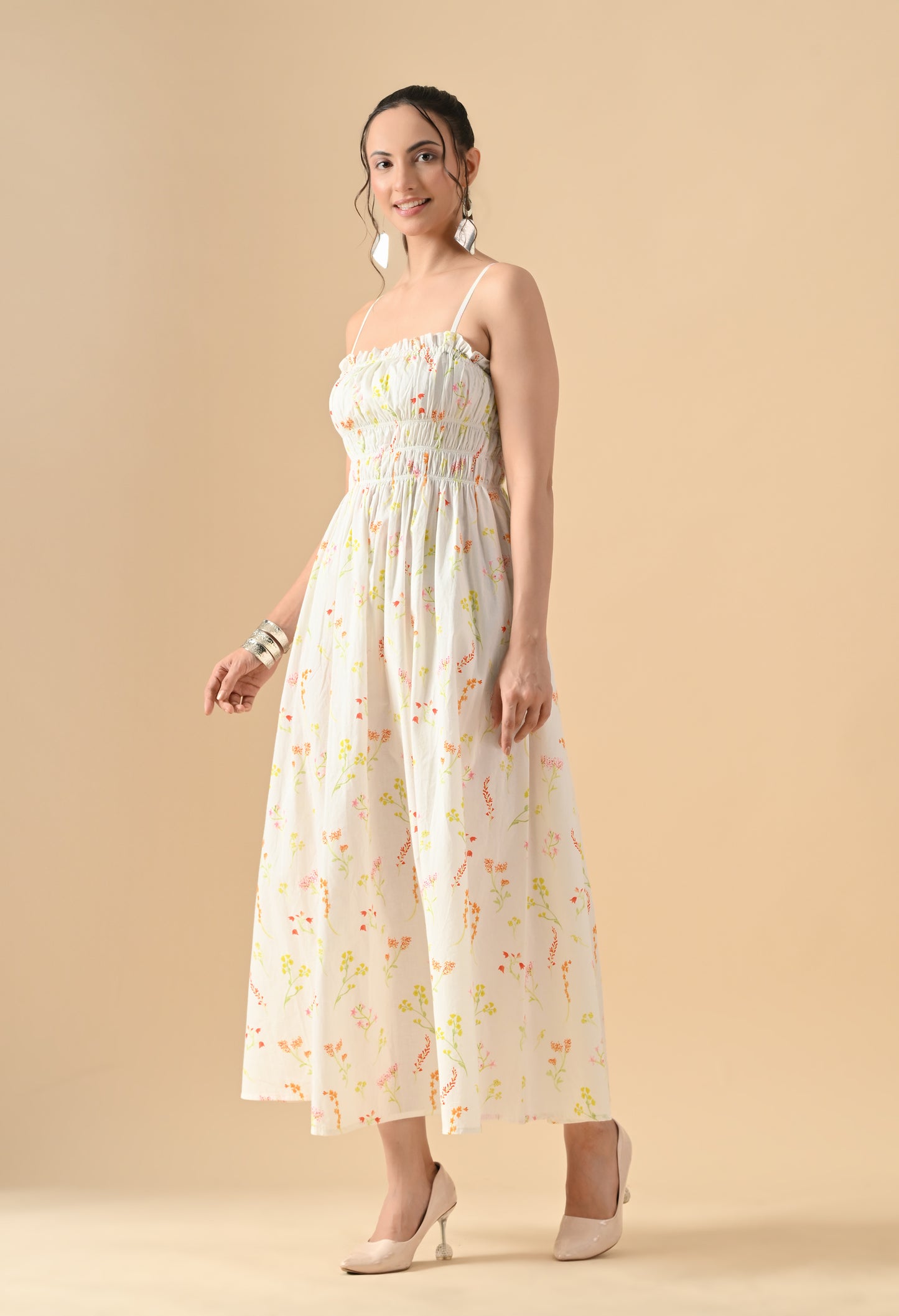 Women's Floral Print Sleeveless Cotton Midi Dress