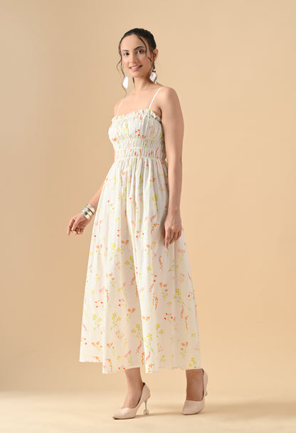 Women's Floral Print Sleeveless Cotton Midi Dress