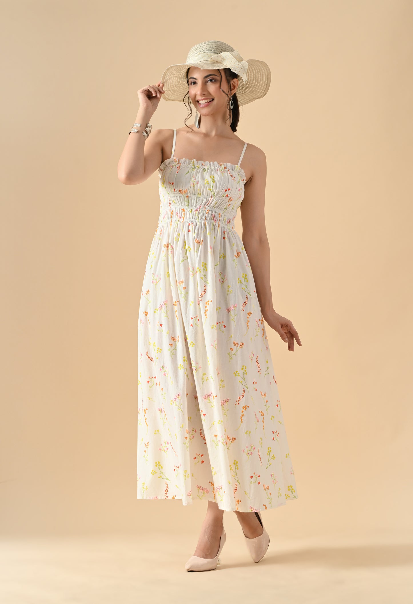 Women's Floral Print Sleeveless Cotton Midi Dress