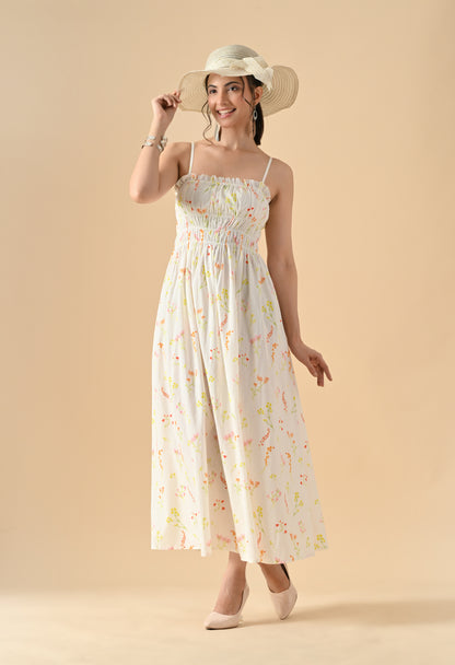 Women's Floral Print Sleeveless Cotton Midi Dress