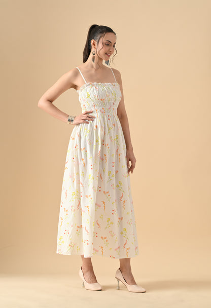 Women's Floral Print Sleeveless Cotton Midi Dress