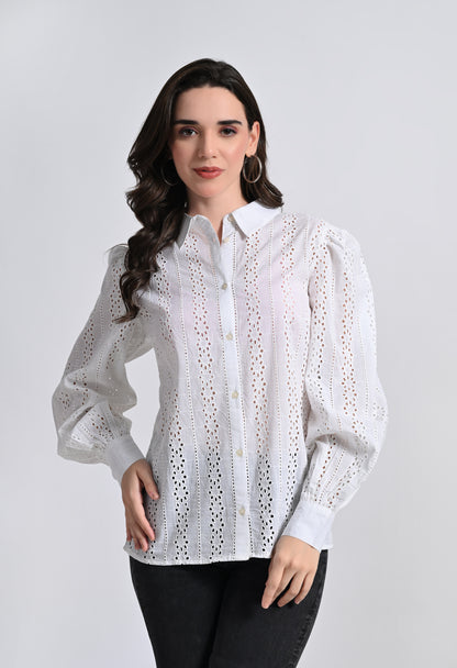 Women's White Cotton Full Sleeve Shirt