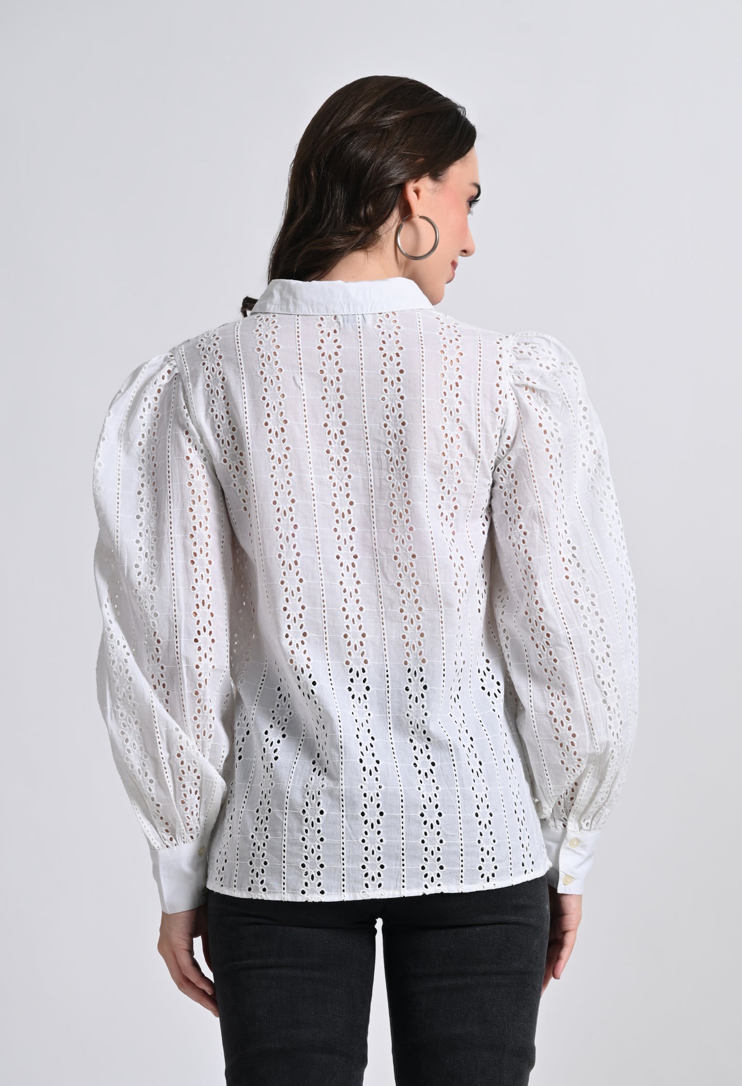 Women's White Cotton Full Sleeve Shirt