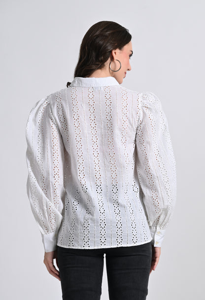 Women's White Cotton Full Sleeve Shirt
