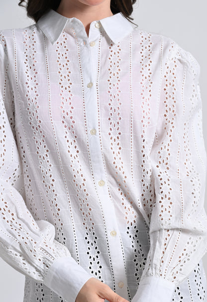 Women's White Cotton Full Sleeve Shirt