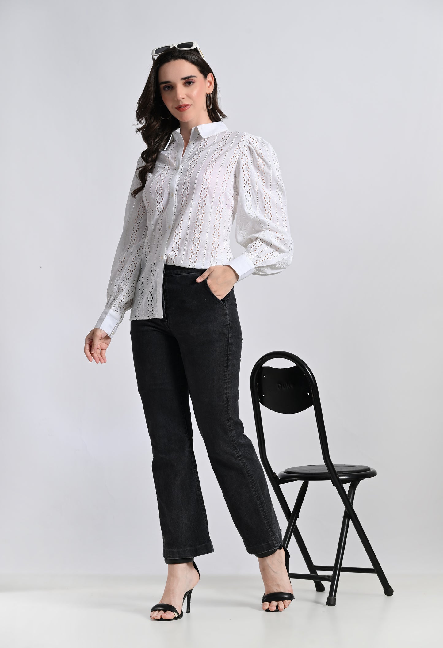 Women's White Cotton Full Sleeve Shirt
