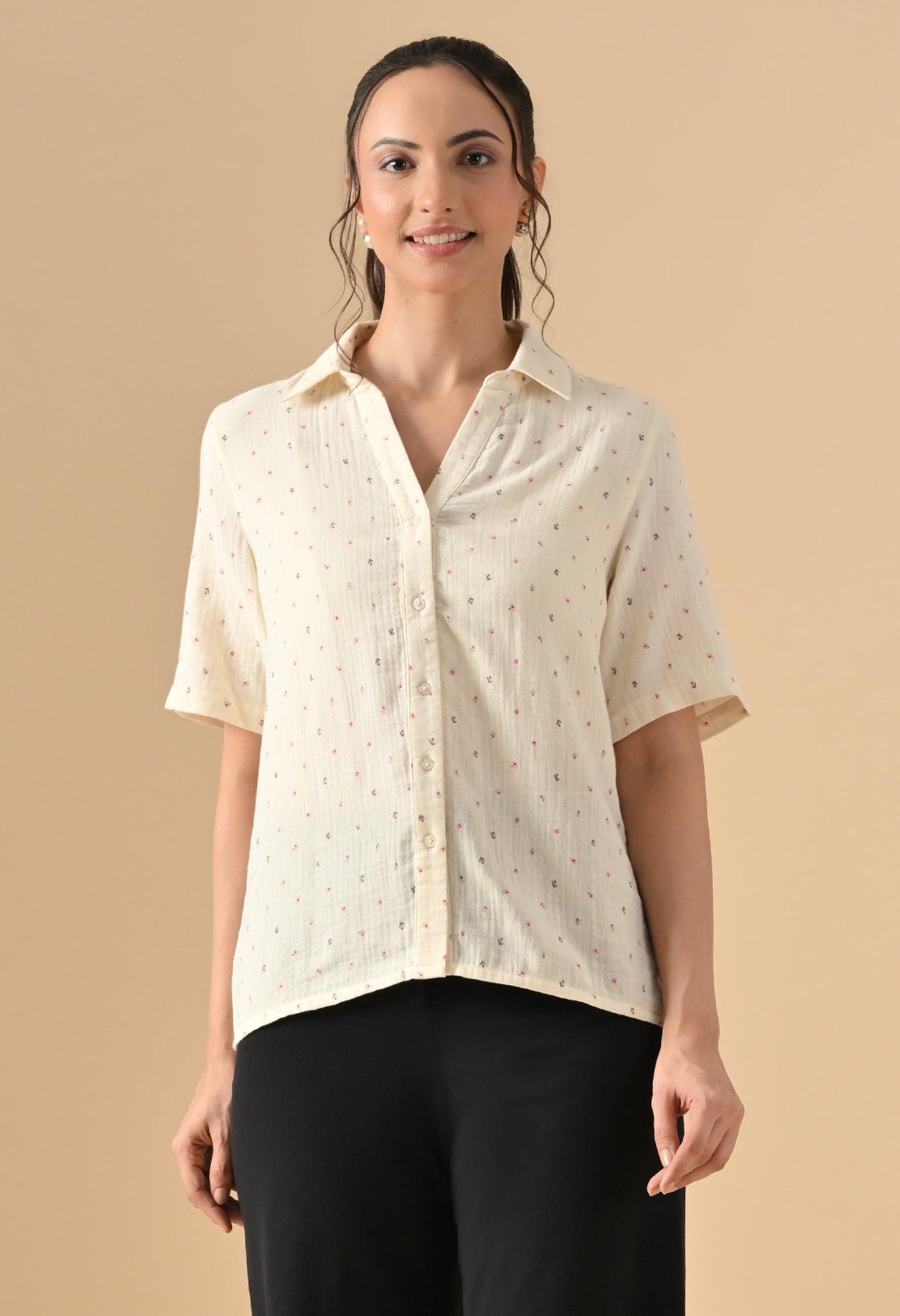 Womens Cotton Half Sleeve Loose Casual shirt