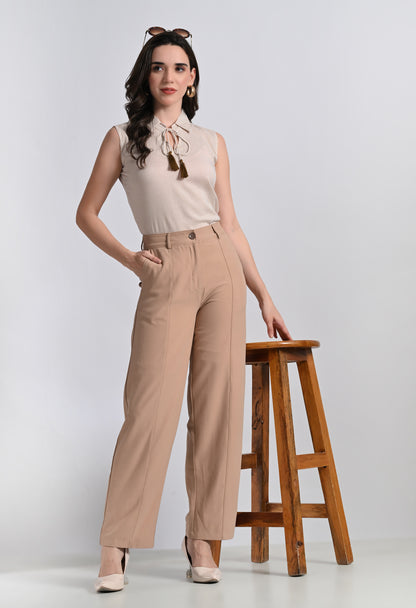 Women's Sleeveless Striped Blouse - Top with Tassel Neck Tie