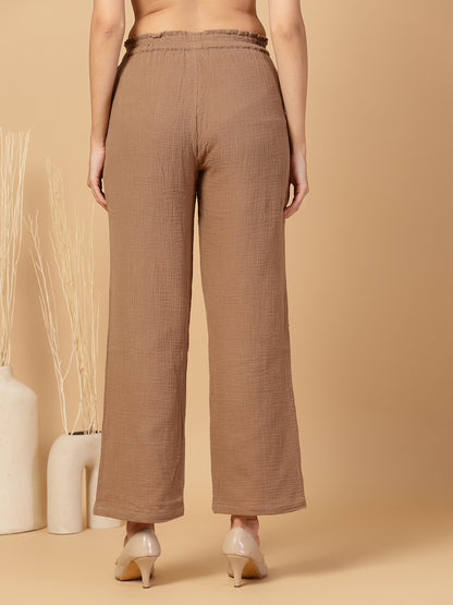 Women Regular Fit Elastic Waist Cotton Trouser for Casual Wear