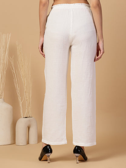 Women Regular Fit Elastic Waist Cotton Trouser Pants