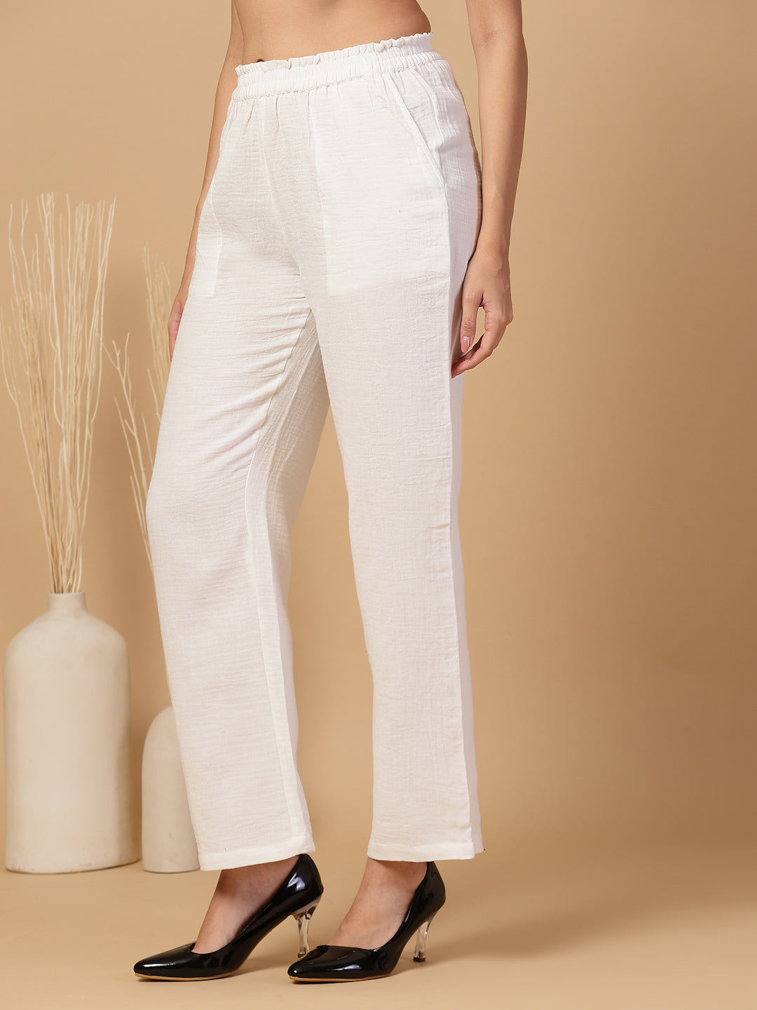 Women Regular Fit Elastic Waist Cotton Trouser Pants