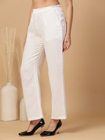 Women Regular Fit Elastic Waist Cotton Trouser Pants