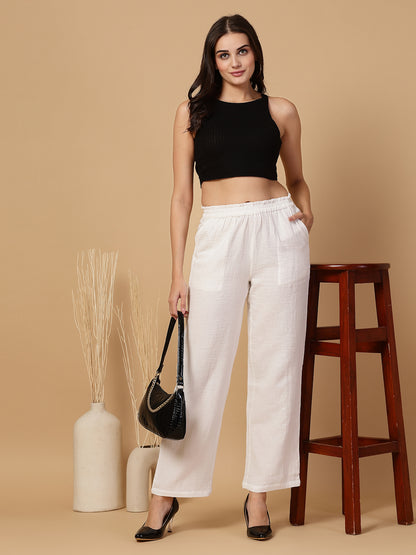 Women Regular Fit Elastic Waist Cotton Trouser Pants