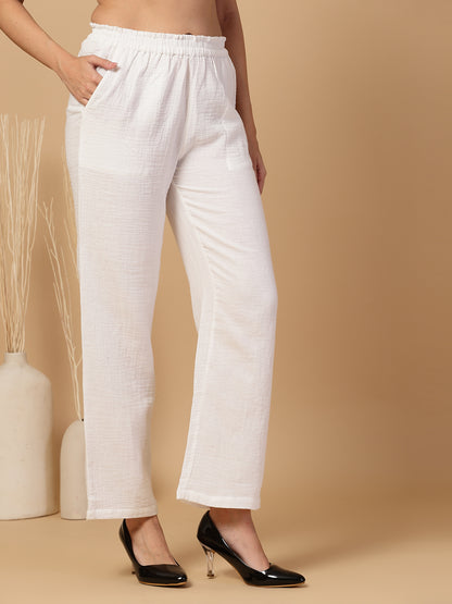 Women Regular Fit Elastic Waist Cotton Trouser Pants