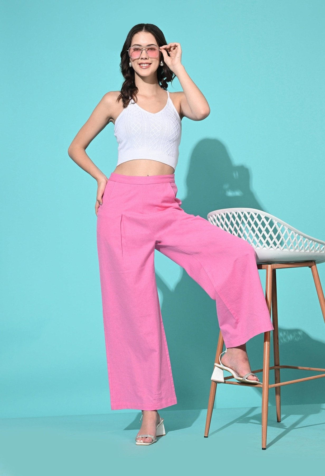 Cotton Wide Leg Trouser Pant for Women - SMERA MART