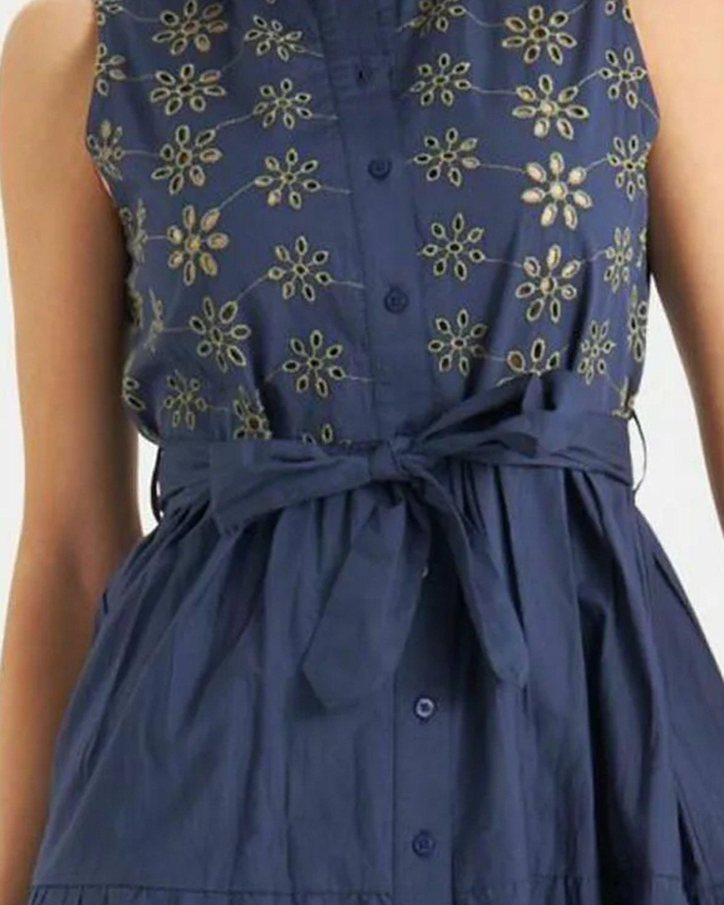 Women Blue Embroidery 100% Cotton Maxi/Full Length Shirt Dress - SMERA MART