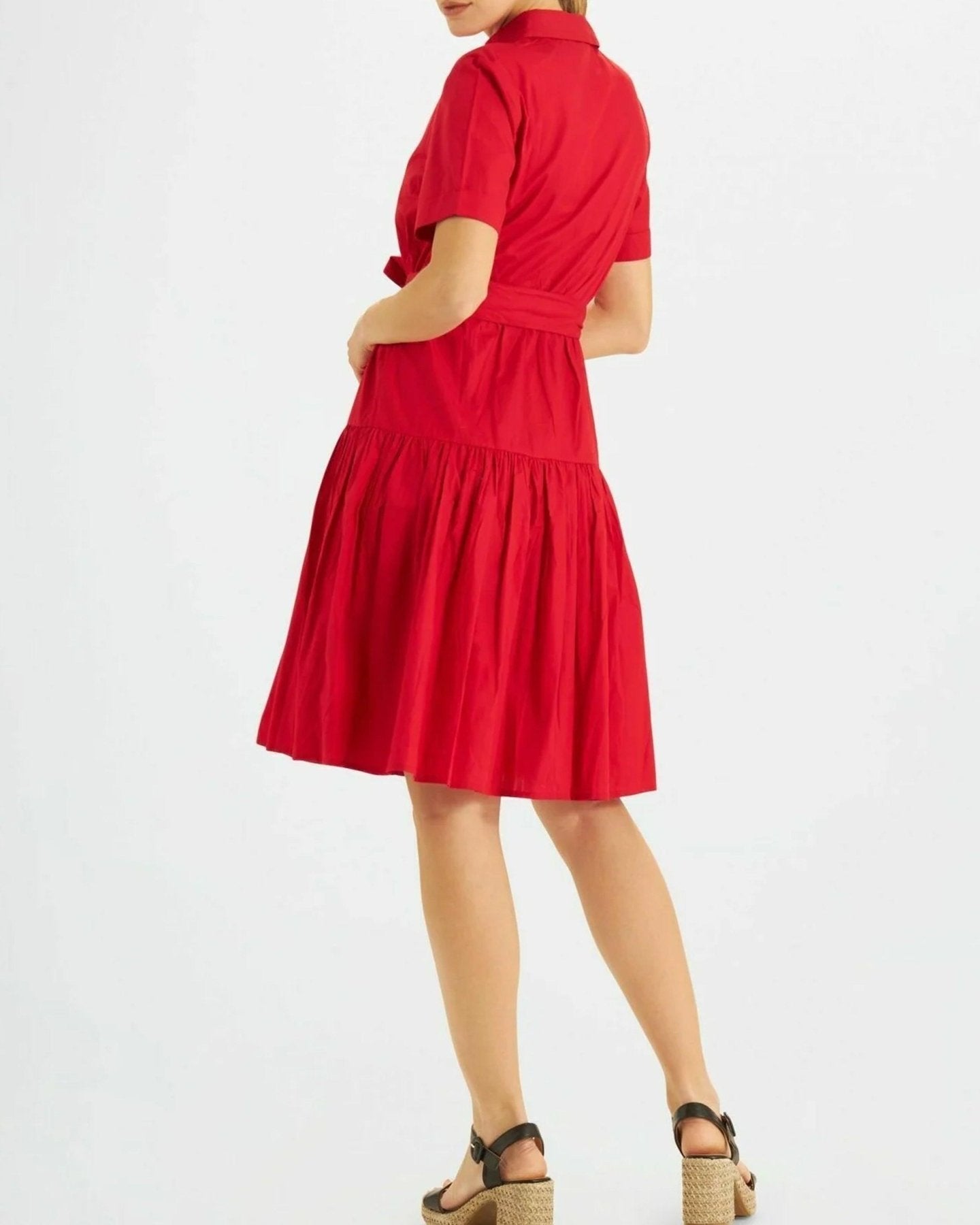 Women Solid 100% Premium Cotton Midi Shirt Dress - SMERA MART