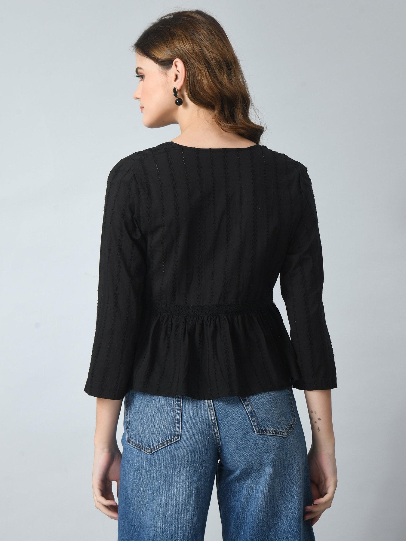 Womens Cotton Cropped V - Neck Crochet Top - SMERA MART