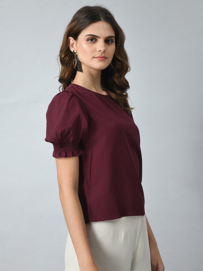 Women's Half Puff Sleeve Casual Top - SMERA MART