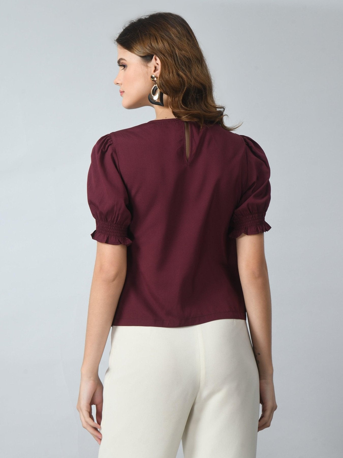 Women's Half Puff Sleeve Casual Top - SMERA MART