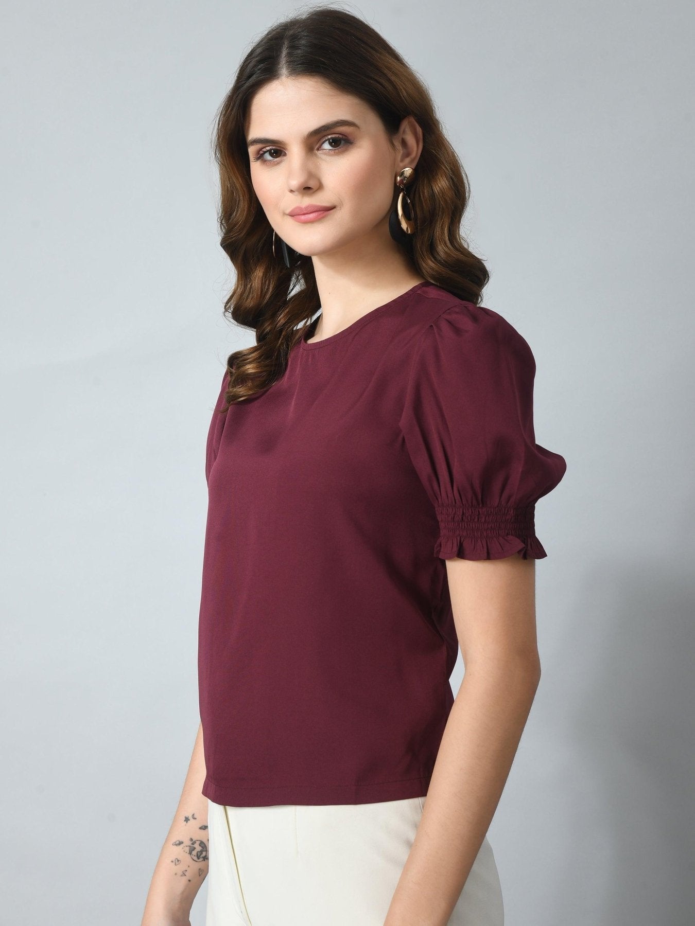 Women's Half Puff Sleeve Casual Top - SMERA MART