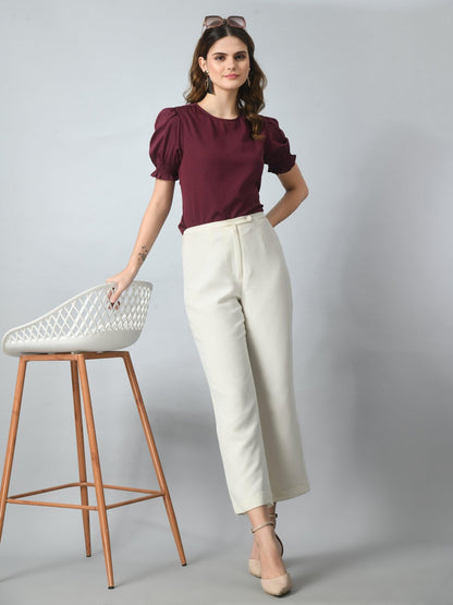 Women's Half Puff Sleeve Casual Top - SMERA MART