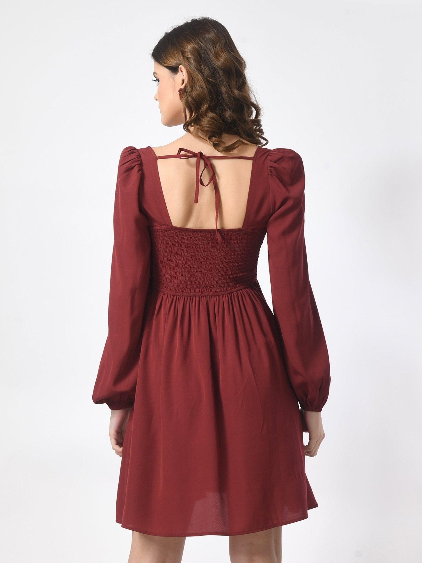 Womens Smocked Square Neck Knee Length Dress - SMERA MART